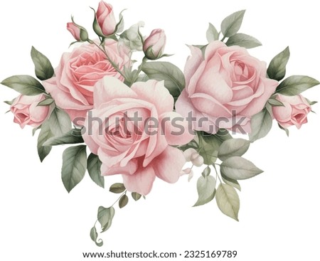Watercolor Romantic Pink Rose Flowers Arrangement. Isolated Clipart Illustration for Wedding Decoration. Royalty-Free Stock Photo #2325169789