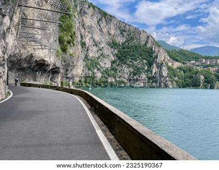Scenic road overlooking Lago d'Iseo, Castro, Italy. High quality photo