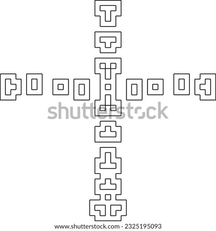 Cross with black and white geometrical patterns. Line Art.