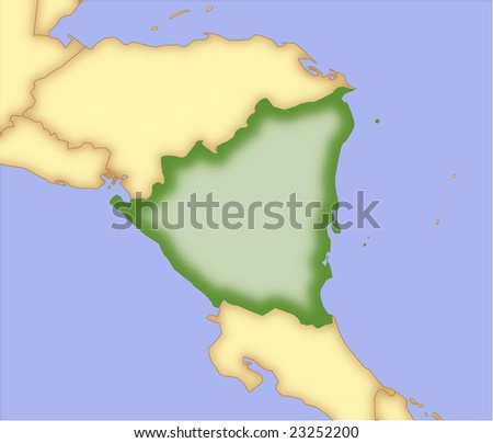 Nicaragua, vector map, with borders of surrounding countries. 5 named layers, fully editable.