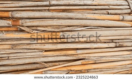 Dry cane texture. Reed fence. The roof is covered with reeds. Dry grass.