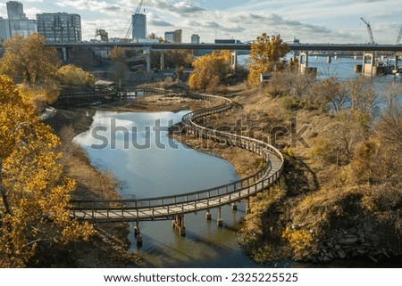 Little Rock downtown seen over the "Bill" Clark Wetlands located in the Clinton Presidential Park, Arkansas, USA Royalty-Free Stock Photo #2325225525