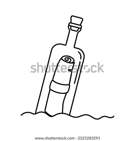 bottle with message in water icon, line style, vector illustration