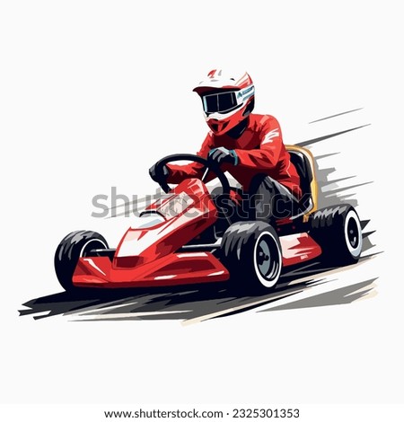 Competitive person having fun on go kart track. Go kart track and driver for car racing to have fun in the city. Royalty-Free Stock Photo #2325301353