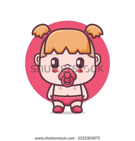 cute baby girl cartoon character vector illustration, mascot, icon, sticker.