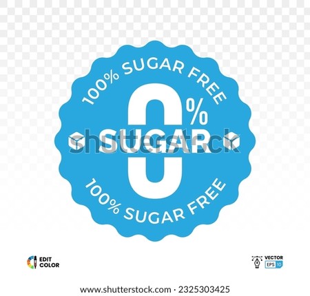 Zero percent blue circle sugar vector label design isolated on white. Minimalist design for food and drink packaging icon, sign, sticker, seal, stamp
 Royalty-Free Stock Photo #2325303425