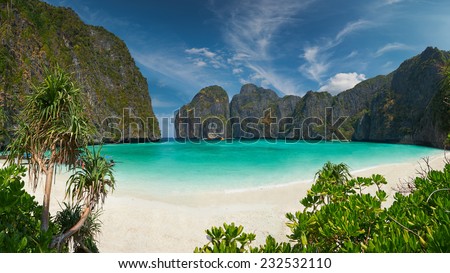 Travel vacation background - Tropical island with resorts - Phi-Phi island, Krabi Province, Thailand. Royalty-Free Stock Photo #232532110