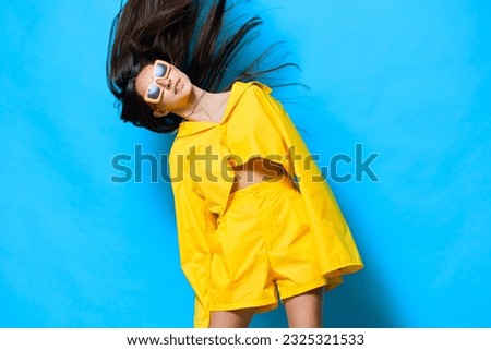woman lifestyle joy sunglasses attractive yellow girl young beautiful trendy fashion