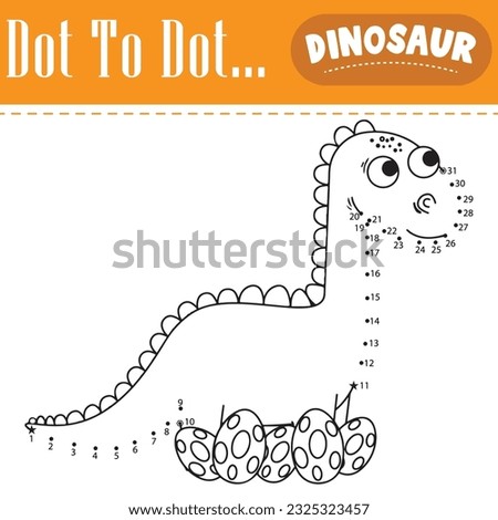 Connect The Dots and Draw Cute Cartoon Dinosaur. Educational Game for Kids. Vector Illustration With Cartoon Animal Characters