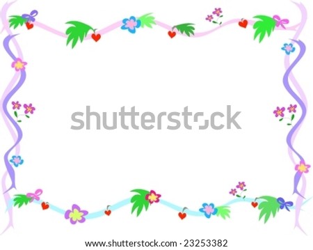 Frame of Hearts, Leaves, Flowers, Bows, and Ribbons Vector