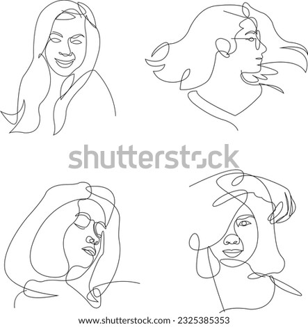 Woman Face Line Art vector line art illustration. One Line style drawing.For design decoration.