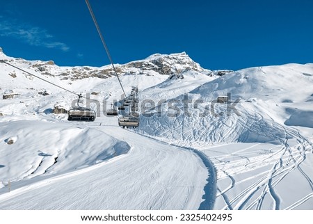 View of the Matterhorn and the ski slopes of Cervinia Royalty-Free Stock Photo #2325402495