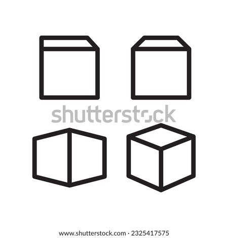Boxes outline icon set flat design isolated vector illustration on white background.