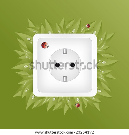 Green Concept with power socket, leafs ans a lady bug