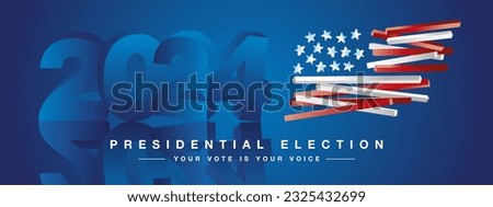 USA Presidential Election 2024. Voting Day 2024 Election in USA, Political election campaign. Modern 3d 2024 and USA flag on blue background