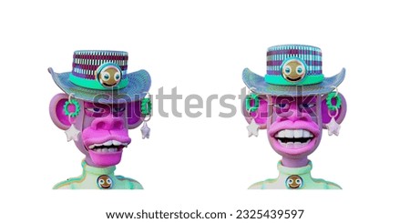 3D RENDERING ILLUSTRATION. colorful apes monkey face cartoon art character. animal monster profile avatar picture on isolated white background.
