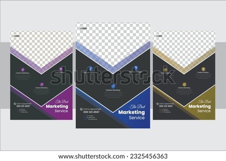 Corporate Business Flyer design, Three colors scheme, icons and text, vector template in A4 size - Vector