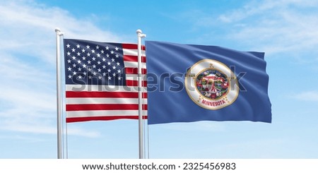 United States and Minnesota, two flags on beautiful sky background