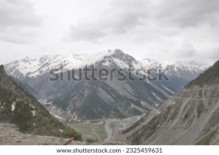 Iced Mountains, Valley, River and Glaciers at Zoji La Pass, Ladakh, India