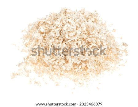 Dry chips sawdust for rodents. wood shavings isolated on white background. filings close up Royalty-Free Stock Photo #2325466079