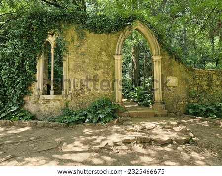 An ancient window and door in the shape of an arch Royalty-Free Stock Photo #2325466675