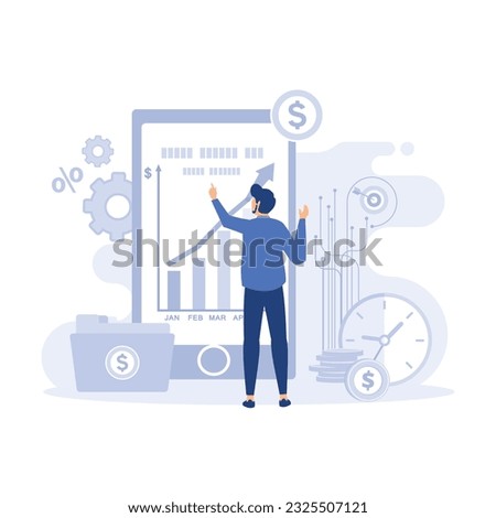 Characters investing money in stock market. latest stock market news and other data. People analyzing financial graphs, flat vector modern illustration Royalty-Free Stock Photo #2325507121