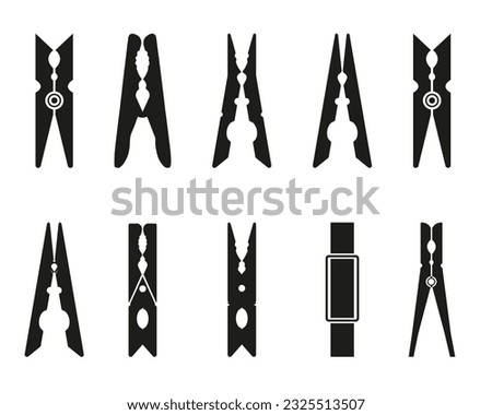 Best Premium Lothes Pegs Black Color Clothes Pin Vector Illustration With Isolated On White Background. Set Of Different Clothespins Clip Art Vector On White.