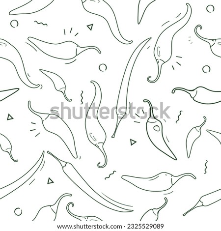 Seamless pattern with sketches of hot peppers. Hand-drawn spices. Vector illustration isolated on white background.  Royalty-Free Stock Photo #2325529089