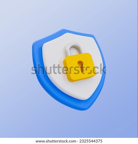 3d minimal security system. authentication concept. cyber security. protection icon. guard shield with padlock. 3d illustration. clipping path included.