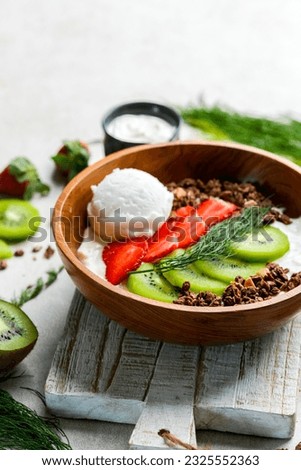 Smoothies Bowl with Fruits, Granola, and Ice Cream
