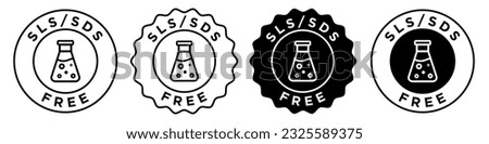 sls, sds free icon. SLS-free shampoo sign mark set collection. non sodium lauryl sulphate seal badge for web ui use. Vector outlined and filled flat skincare and hair treatment  stamp label.