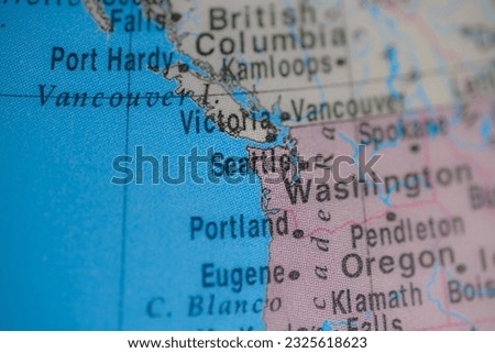 Seattle on political map of globe, travel concept, selective focus, background