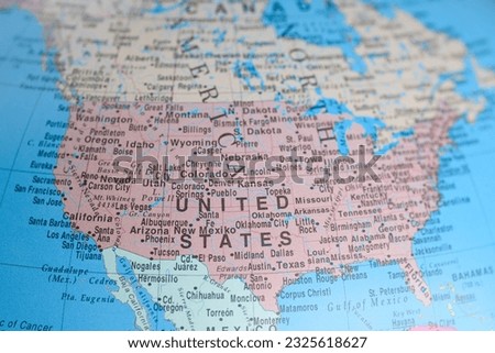 USA on political map of globe, travel concept, selective focus, background