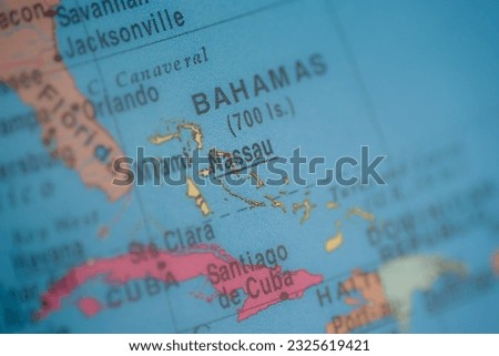 Nassau on political map of globe, travel concept, selective focus, background