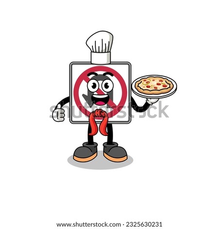 Illustration of no U turn road sign as an italian chef , character design