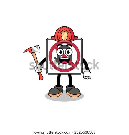 Cartoon mascot of no U turn road sign firefighter , character design
