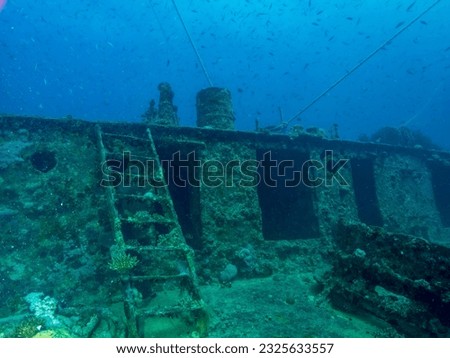 Ship wreck the wreck of the SS Thistlegorm in the Red Sea, Egypt.  Underwater photography and travel. Royalty-Free Stock Photo #2325633557