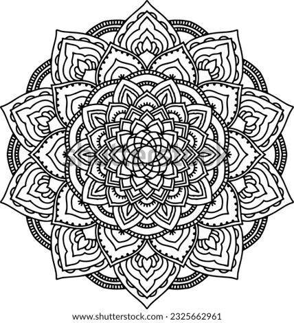 Mandala Coloring Template, Black and White Illustration, Outline Design
