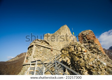 Landscape with ruins of Dracula's fortress in Romania