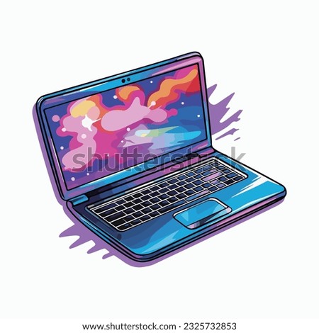 beautiful neon color vector illustration laptop computer clip art. 