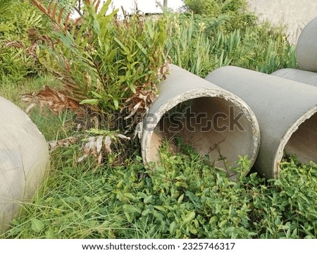 Concrete pipes that are not used and isolated and overgrown with weeds