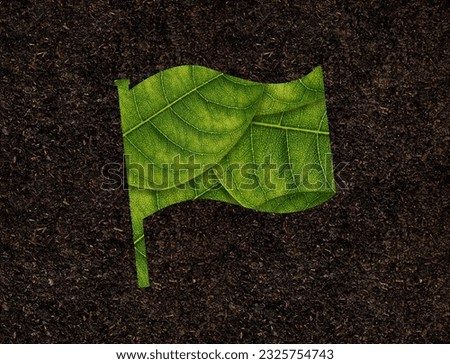 Flag Symbol Icon Made Of Green Leaf Isolated On Loam Soil Background 3d illustration