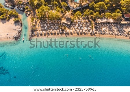 Aerial beach view in Antalya city. Turkish riviera and vacations in summer Royalty-Free Stock Photo #2325759965