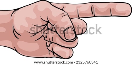 A hand a pointing finger in a comic book pop art cartoon illustration style. 