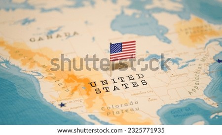 The Flag of United States on the World Map. Royalty-Free Stock Photo #2325771935
