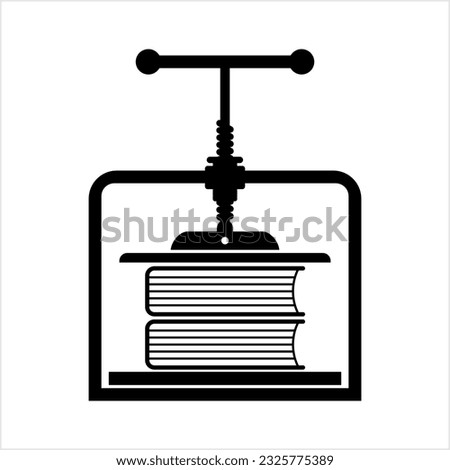 Book Binding Press Machine Icon, Bookbinding Stack Of Paper Vector Art Illustration