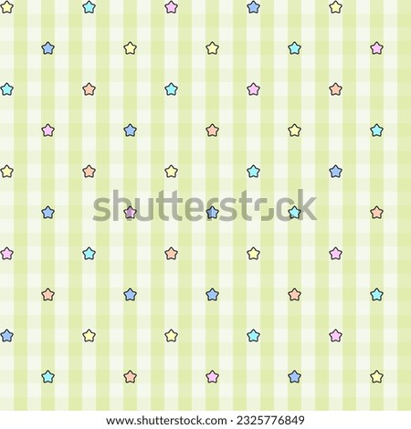 Stars seamless patterns on checkered tablecloth pattern. Tartan or plaid pattern background. Cross line template for wrapping, textile, wallpaper, card, background, paper gift, scarf, phone case.