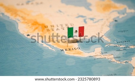 The Flag of Mexico on the World Map. Royalty-Free Stock Photo #2325780893