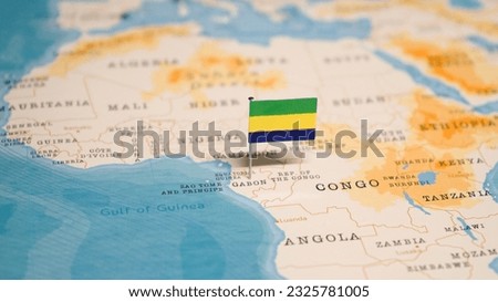 The Flag of Gabon on the World Map. Royalty-Free Stock Photo #2325781005