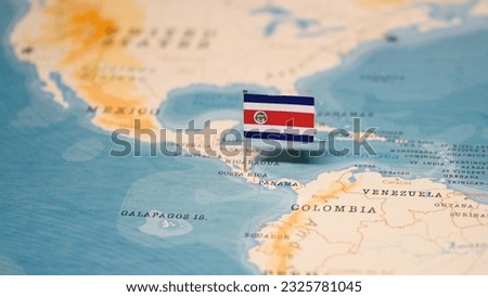 The Flag of Costa Rica on the World Map. Royalty-Free Stock Photo #2325781045